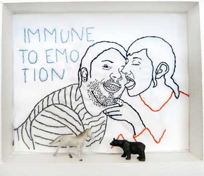 Inmune to emotion, dibujo bordado en tela, 2008 