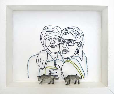 Amor  y caza, dibujo bordado en tela, 2008